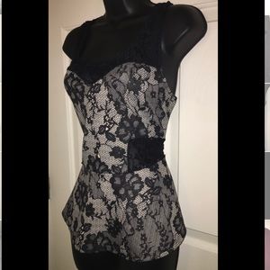 Black Peplum lace accents at the waist & shoulders